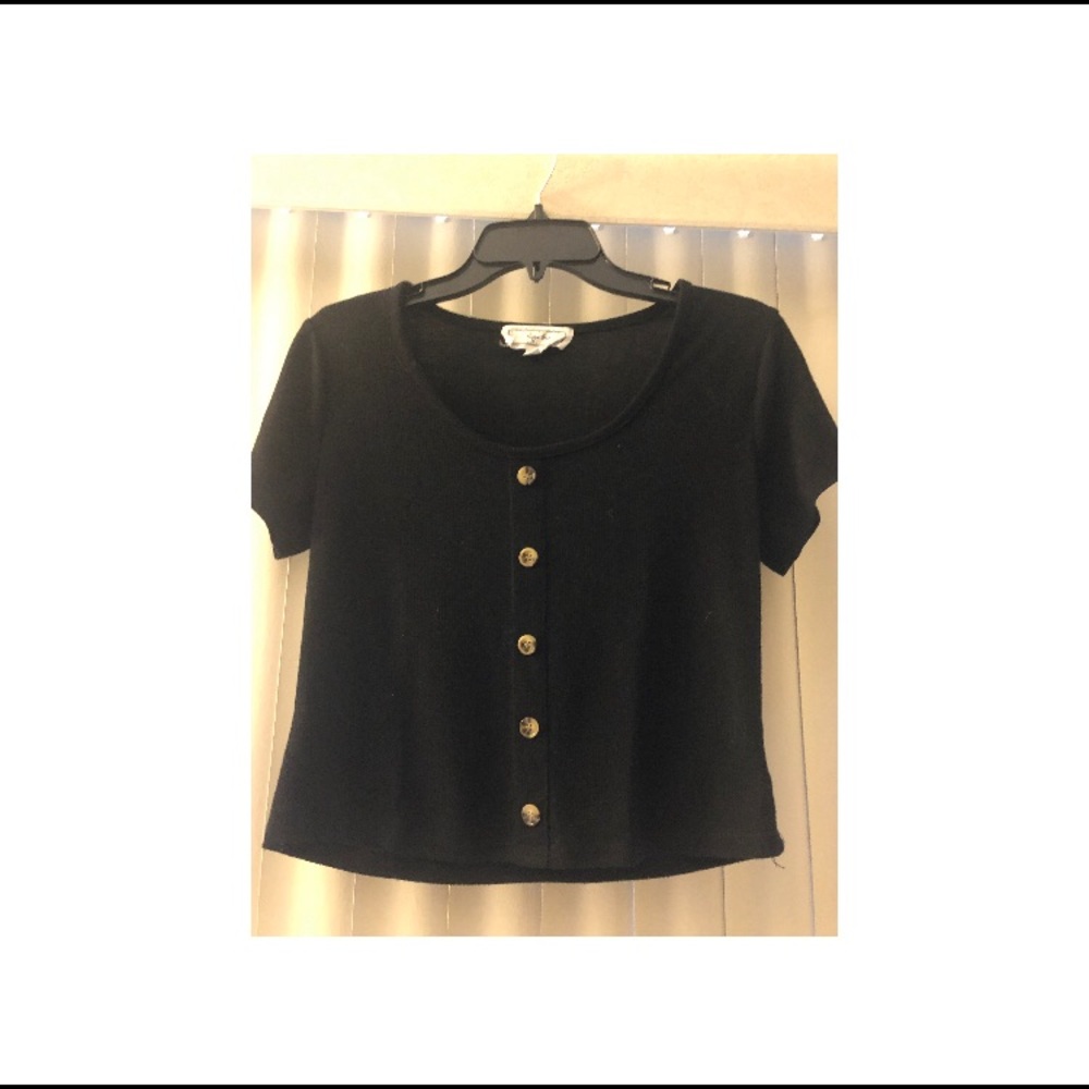 Black Button Down Cropped Top